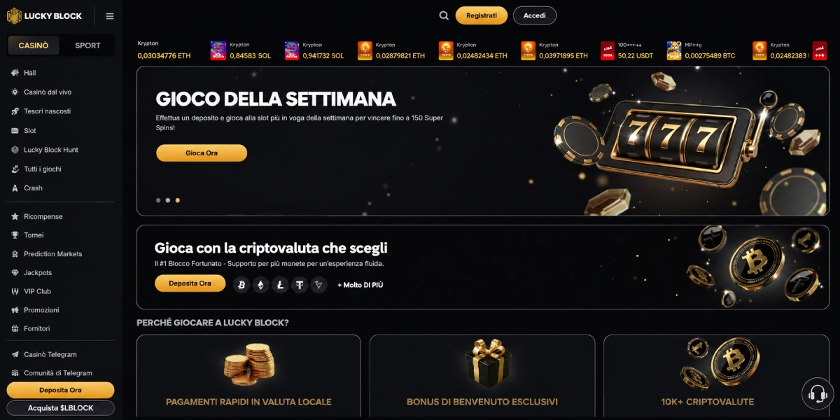 Gioco della Settimana e scommesse in criptovalute su Lucky Block Casino