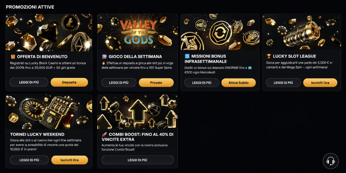 Promozioni attive e bonus di benvenuto su Lucky Block Casino